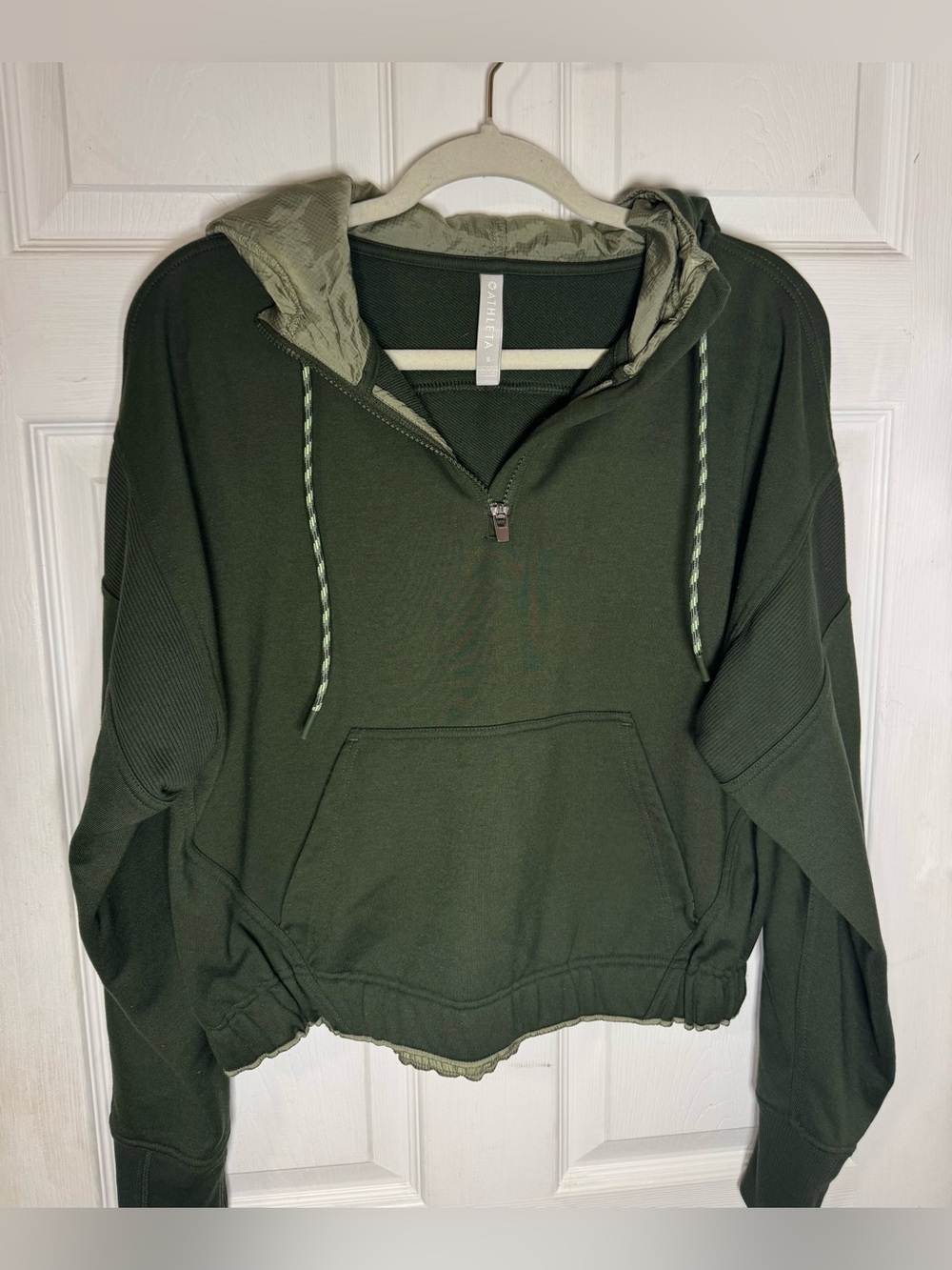 Athleta Ascend Warm Up Half Zip Olive Green Hoodie Women’s Small Workout Active - Picture 3 of 15
